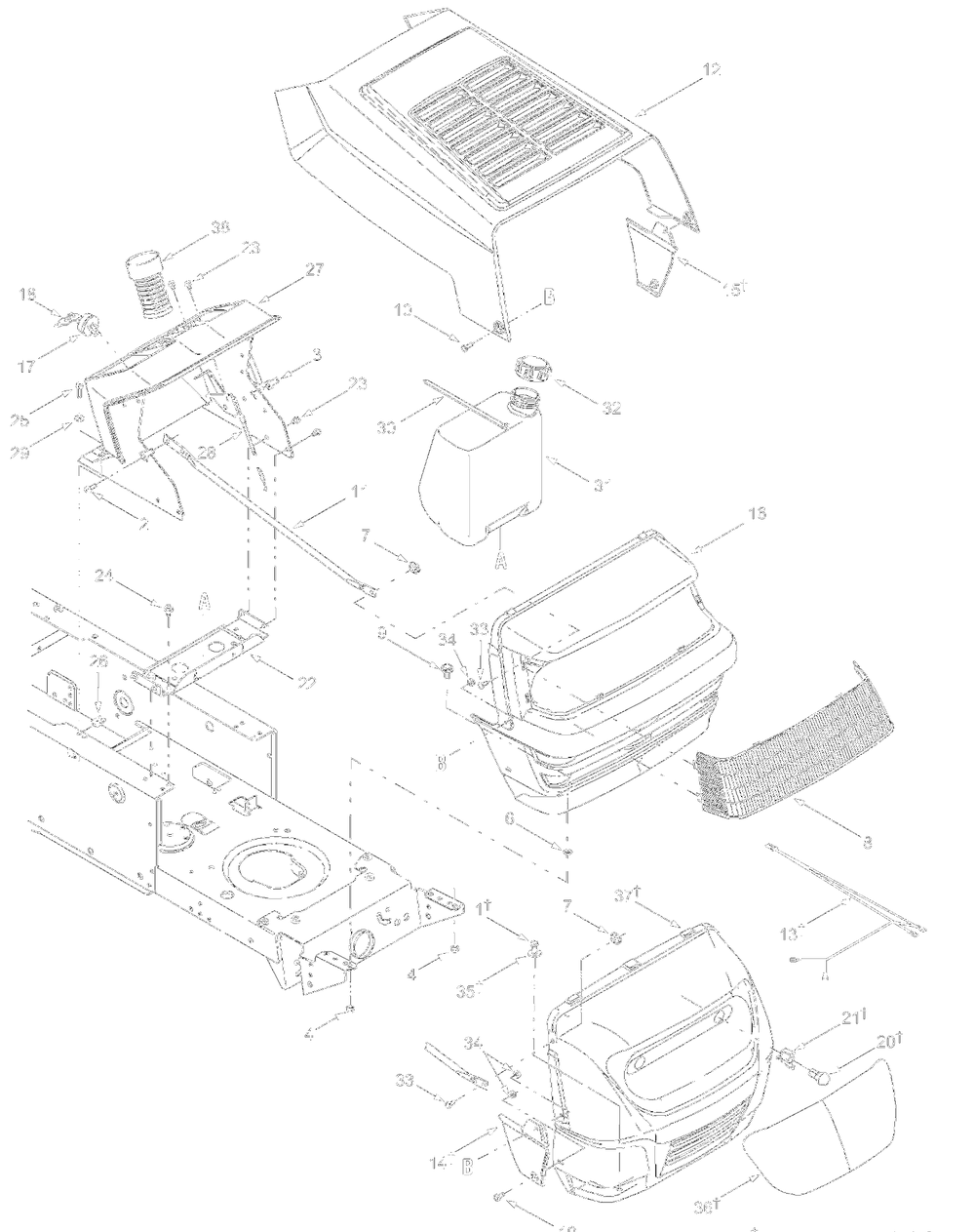 Hood, Fuel Tank, Electrical Diagram and Parts List for 13AC650F700 2004 Yard Machines Lawn Tractor